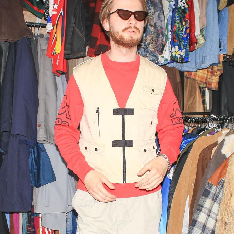 Vintage 90s utility pocket gilet in beige