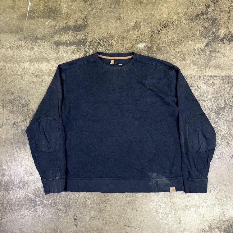 Carhartt Sweatshirt 90s Workwear Ribbed Pull Over Sweater, Navy Blue, Mens Large image 1