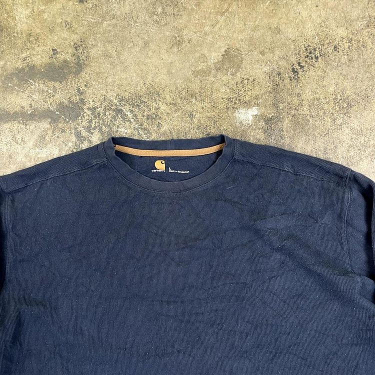 Carhartt Sweatshirt 90s Workwear Ribbed Pull Over Sweater, Navy Blue, Mens Large image 2