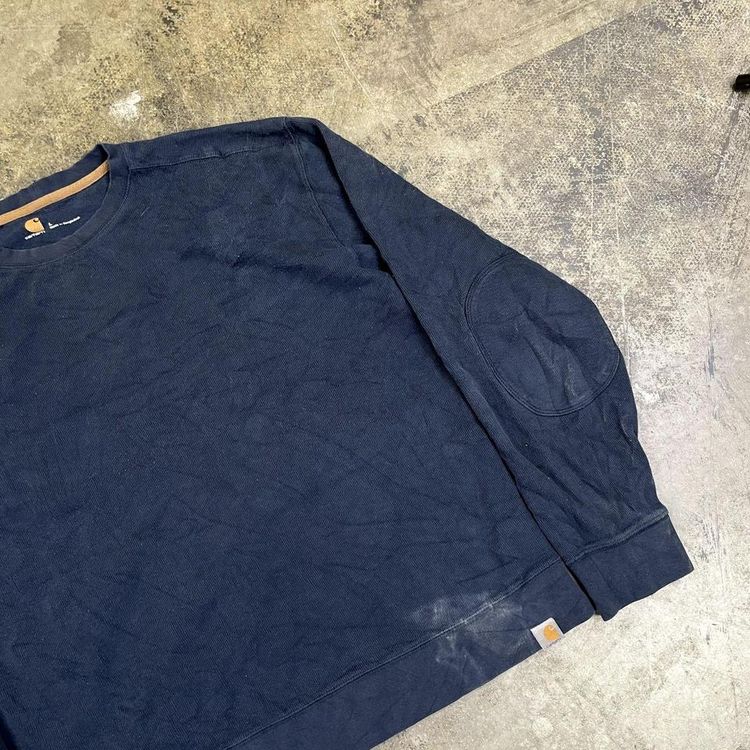 Carhartt Sweatshirt 90s Workwear Ribbed Pull Over Sweater, Navy Blue, Mens Large image 3