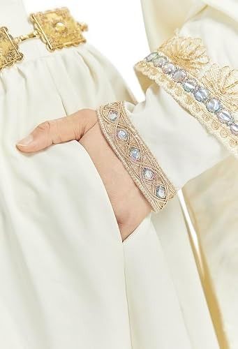 White Medieval Style Dress With Gold Embroidery imagen 2