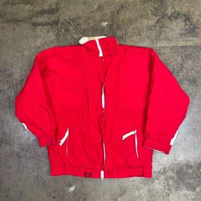 Woolrich Rain Coat 90s Padded USA Vintage Full-Zip Jacket, Red, Womens Large 1