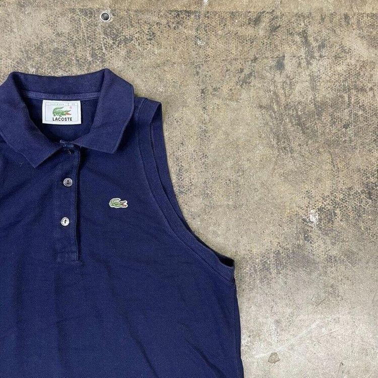 Lacoste Polo Shirt 90s Vintage Sleeveless Top, Navy Blue, Womens XL imagen 4
