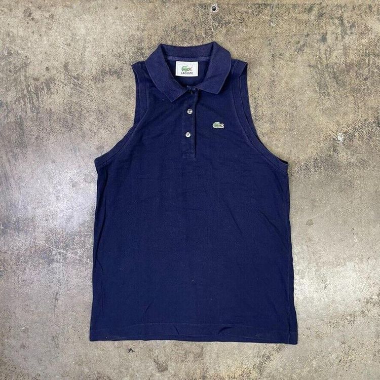 Lacoste Polo Shirt 90s Vintage Sleeveless Top, Navy Blue, Womens XL image 1