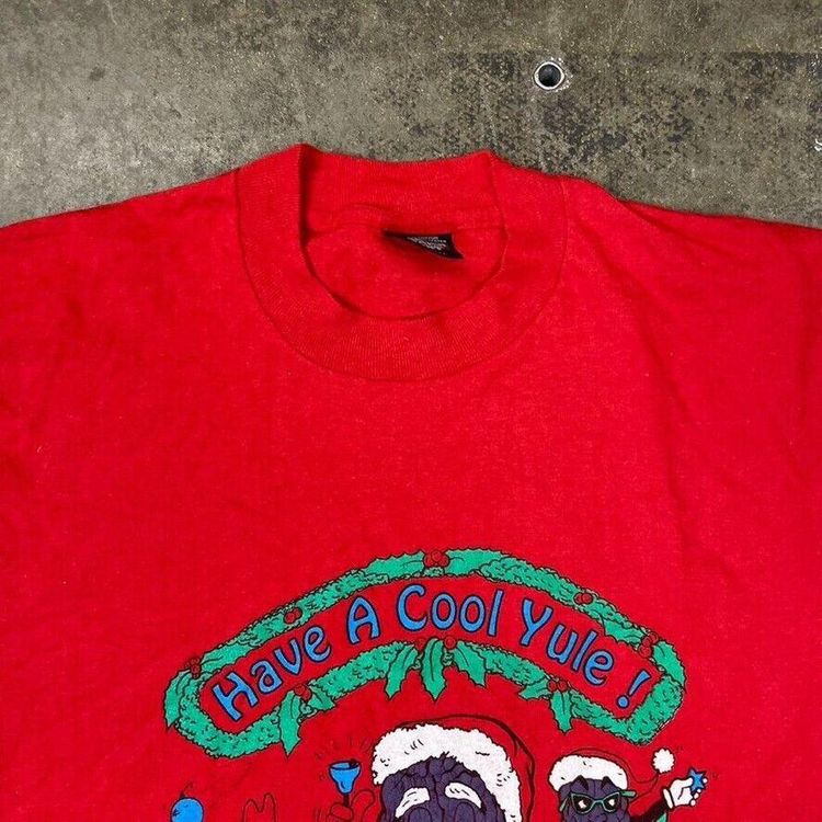 Yule Log USA Graphic T-Shirt Vintage 90s Single Stitch Tee, Red, Mens Large 2