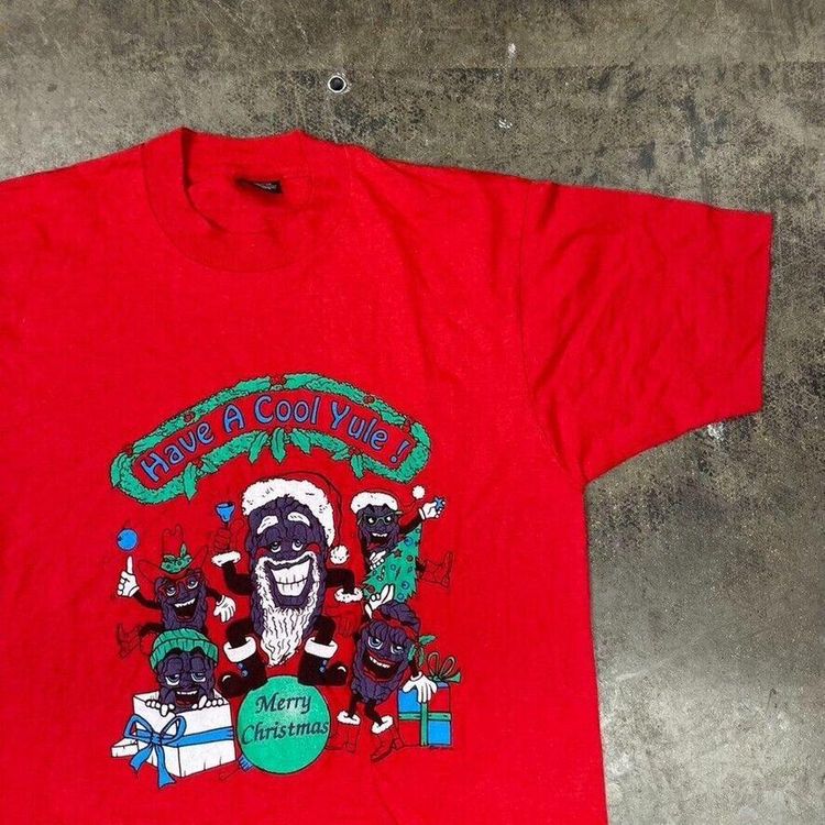 Yule Log USA Graphic T-Shirt Vintage 90s Single Stitch Tee, Red, Mens Large 3