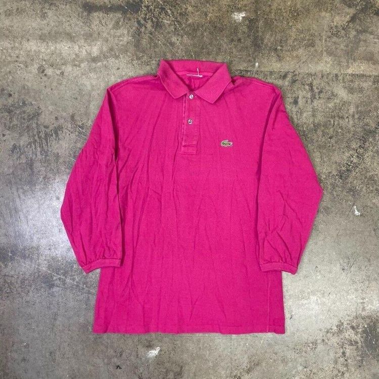 Lacoste Polo Shirt Y2K Vintage Long Sleeve Top, Pink, Mens Small image 1