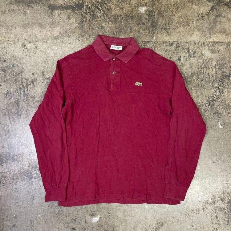 Lacoste Polo Shirt Y2K Vintage Long Sleeve Top, Burgundy, Mens Medium image 1