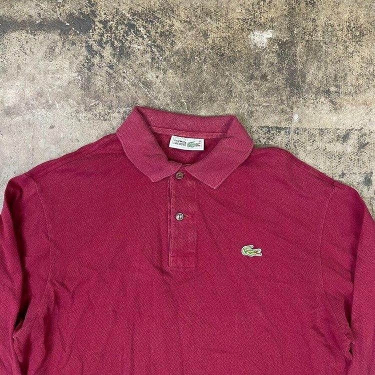 Lacoste Polo Shirt Y2K Vintage Long Sleeve Top, Burgundy, Mens Medium obraz 2