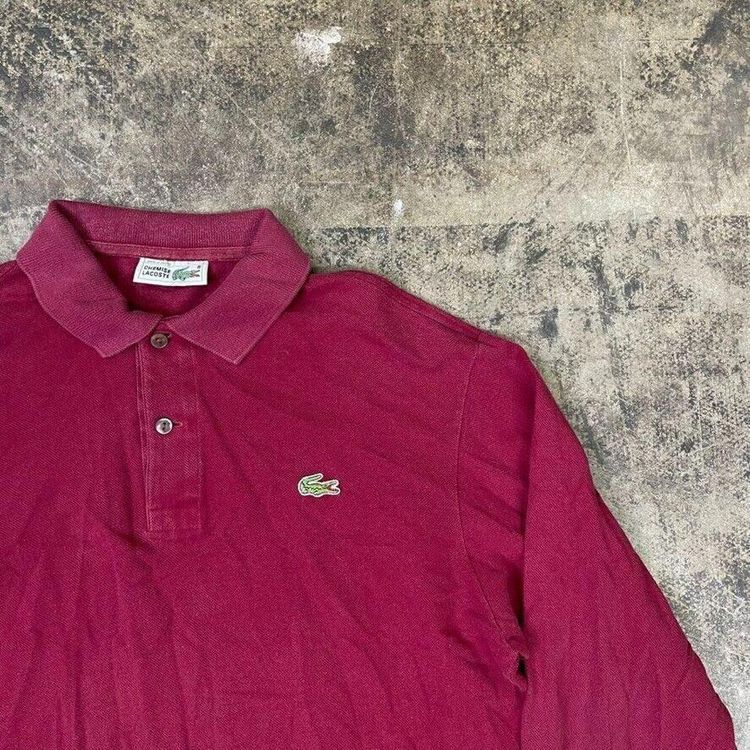 Lacoste Polo Shirt Y2K Vintage Long Sleeve Top, Burgundy, Mens Medium obraz 3