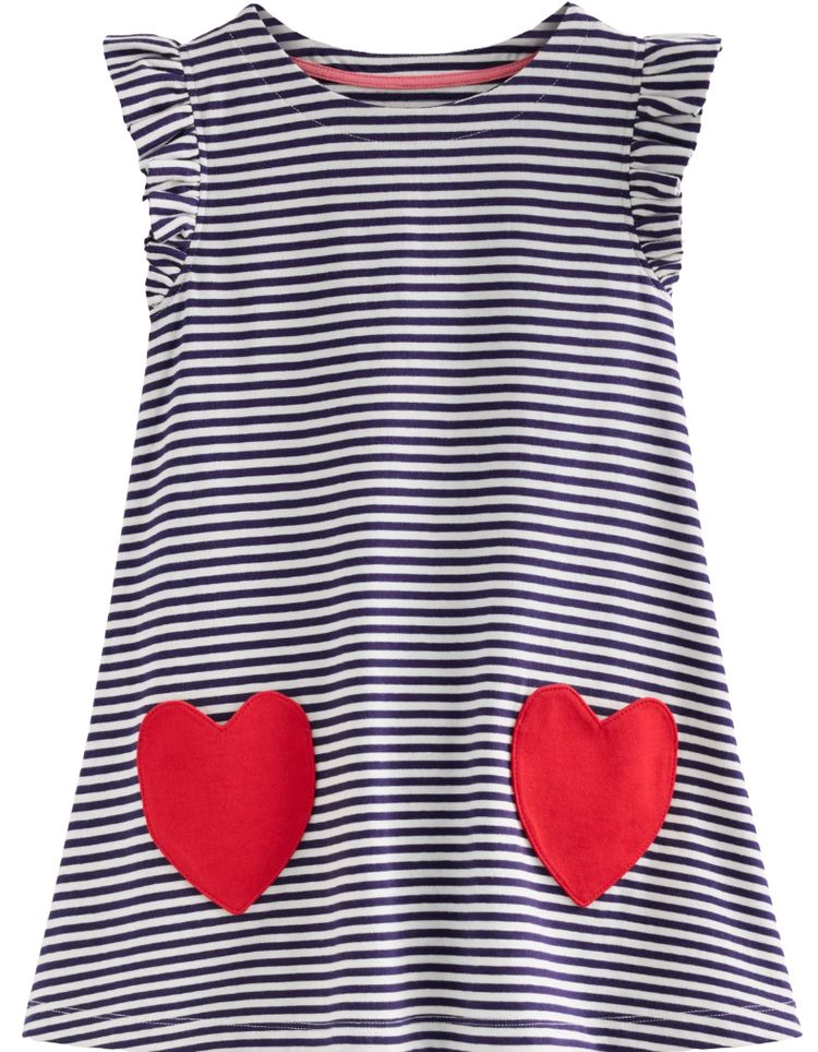 Mini Boden Girls Heart Pocket Frill Tunic In Navy image 1
