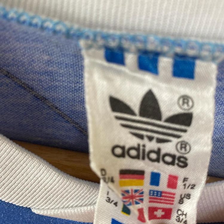 early 2000s vintage adidas long sleeve top in blue and white. Number 5 German top. 4