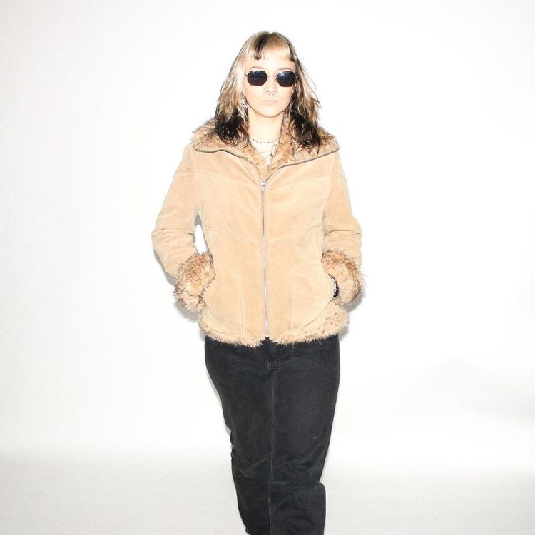 Vintage 90s warm leather jacket in beige 5