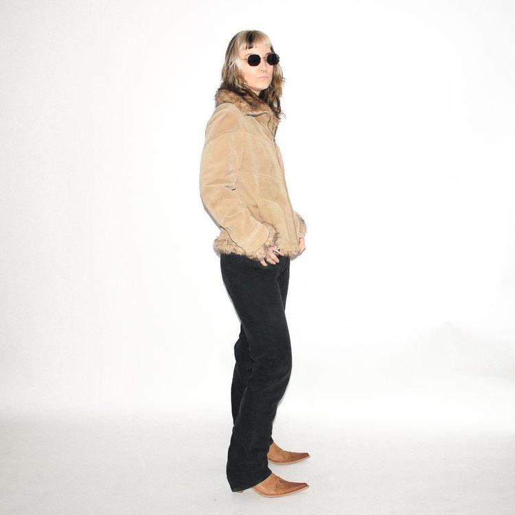 Vintage 90s warm leather jacket in beige 4