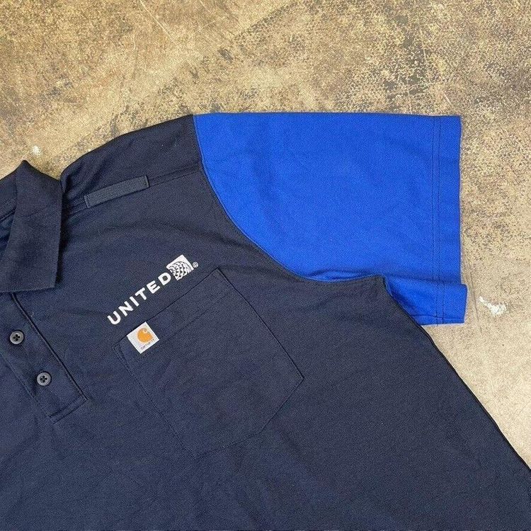 Carhartt Polo Shirt Y2K Short Sleeve Workwear Top, Navy Blue, Mens Large 3