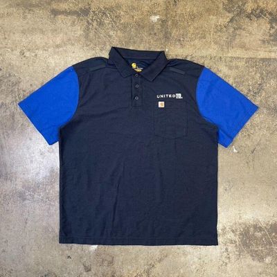 Carhartt Polo Shirt Y2K Short Sleeve Workwear Top, Navy Blue, Mens Large 1