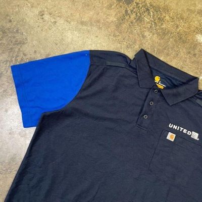 Carhartt Polo Shirt Y2K Short Sleeve Workwear Top, Navy Blue, Mens Large 4