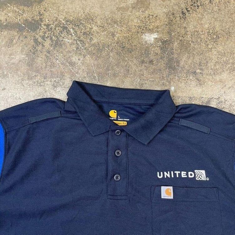 Carhartt Polo Shirt Y2K Short Sleeve Workwear Top, Navy Blue, Mens Large 5