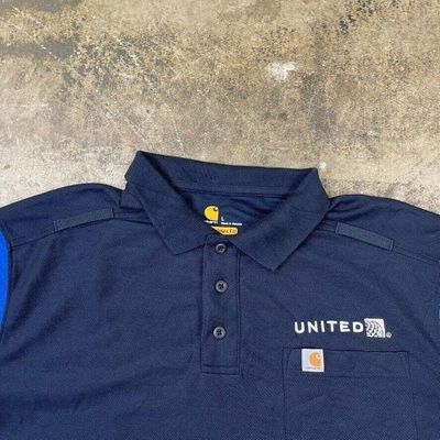 Carhartt Polo Shirt Y2K Short Sleeve Workwear Top, Navy Blue, Mens Large 5