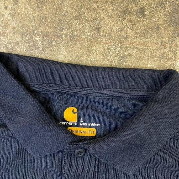 Carhartt Polo Shirt Y2K Short Sleeve Workwear Top, Navy Blue, Mens Large 6