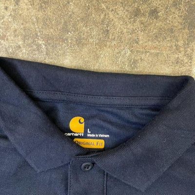 Carhartt Polo Shirt Y2K Short Sleeve Workwear Top, Navy Blue, Mens Large 6