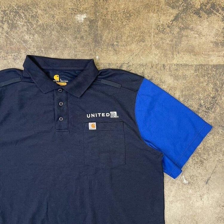 Carhartt Polo Shirt Y2K Short Sleeve Workwear Top, Navy Blue, Mens Large 2