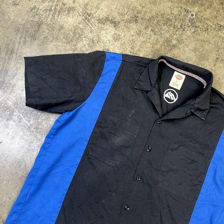 Dickies Work Shirt Workwear Mechanic Button Down Top, Black Blue, Mens Large image 5