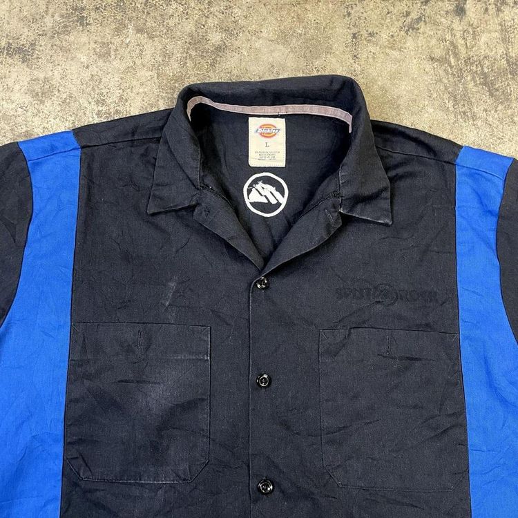 Dickies Work Shirt Workwear Mechanic Button Down Top, Black Blue, Mens Large image 4