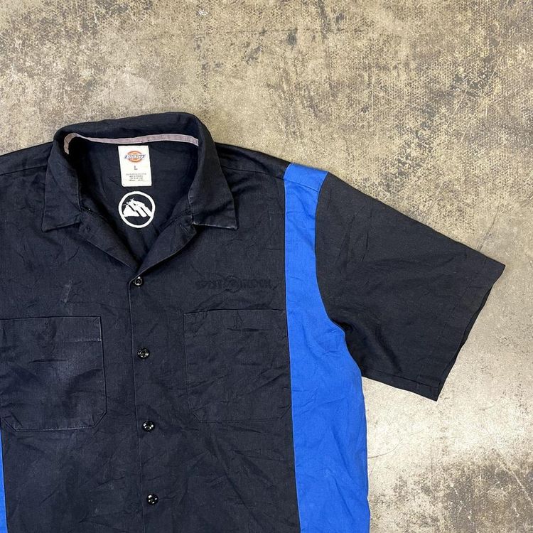 Dickies Work Shirt Workwear Mechanic Button Down Top, Black Blue, Mens Large image 3