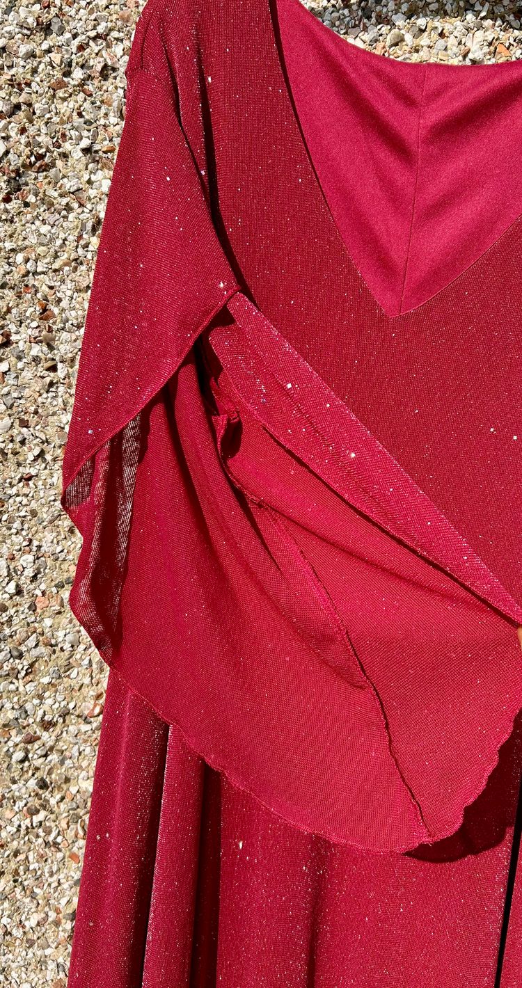 Red Glitter V-Neck Dress image 6
