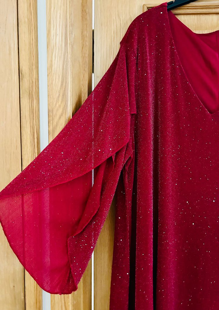 Red Glitter V-Neck Dress image 5