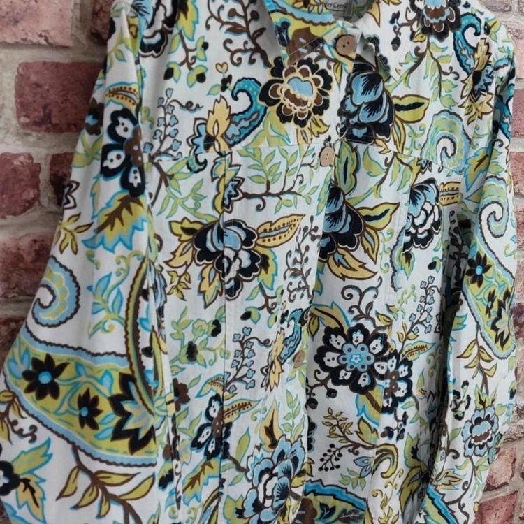 Coldwater Creek 100% cotton funky retro patterned shirt. Size L 2