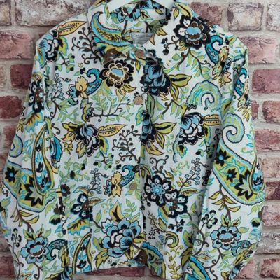 Coldwater Creek 100% cotton funky retro patterned shirt. Size L 1