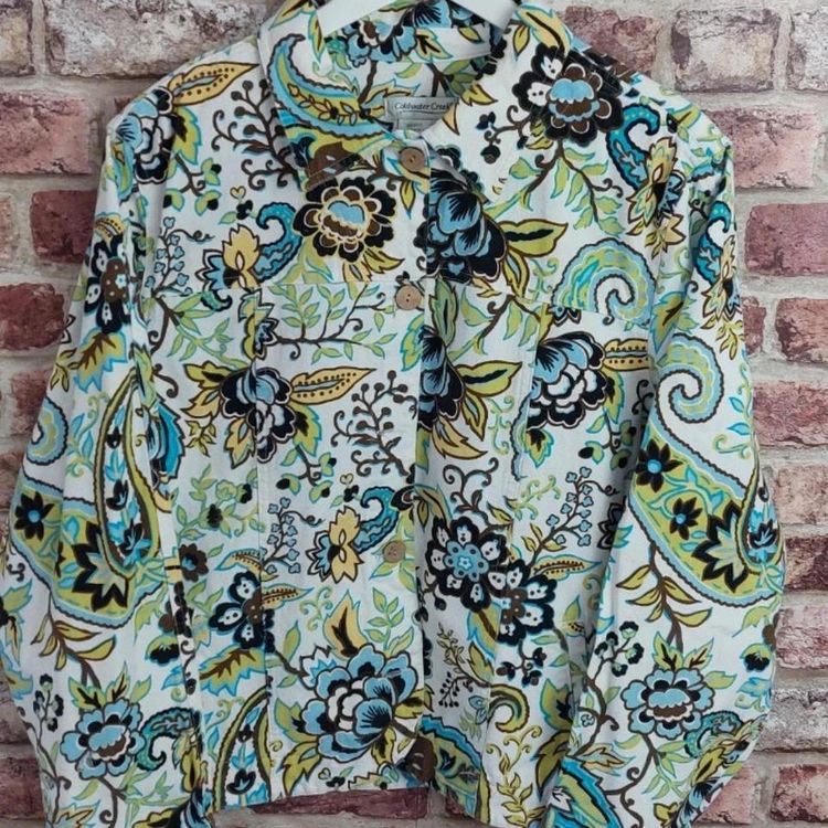 Coldwater Creek 100% cotton funky retro patterned shirt. Size L
