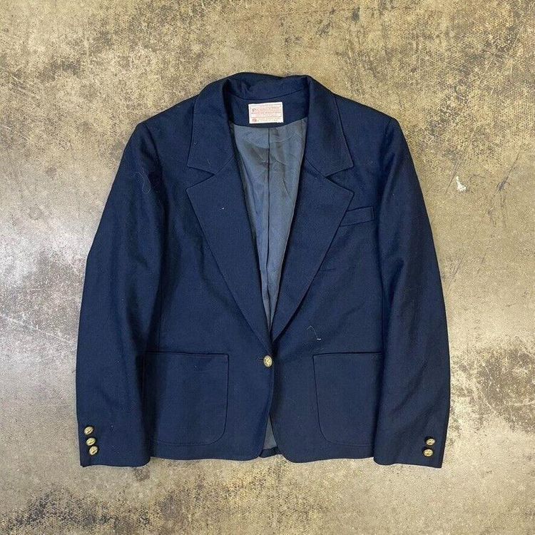 Pendleton Blazer Jacket Wool 90s USA Vintage Sports Coat, Navy, Womens Medium