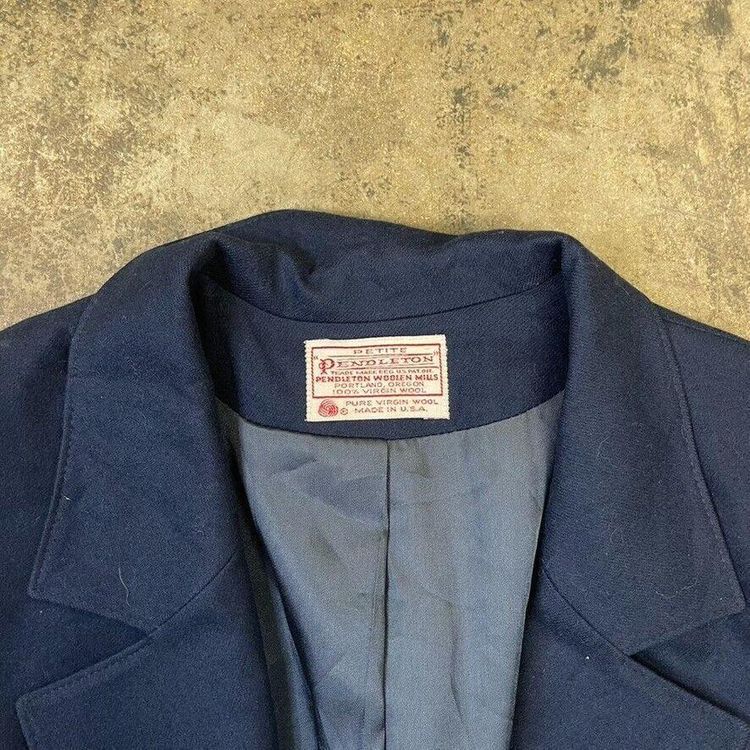 Pendleton Blazer Jacket Wool 90s USA Vintage Sports Coat, Navy, Womens Medium 6