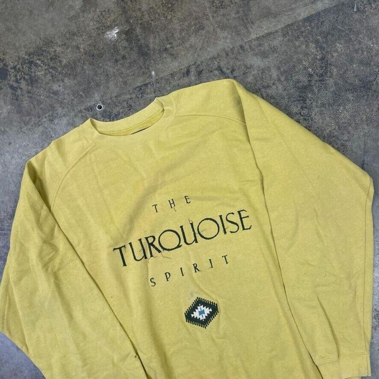 Vintage Sweatshirt Vintage Crew Neck Y2K Jumper, Yellow, Mens 2XL image 3