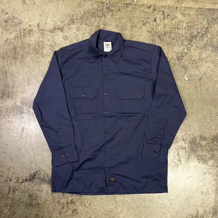 Dickies Shirt Button Up Vintage Western Workwear Top, Navy Blue, Mens Medium