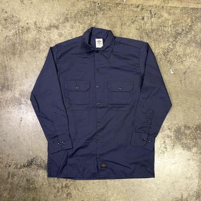 Dickies Shirt Button Up Vintage Western Workwear Top, Navy Blue, Mens Medium 1