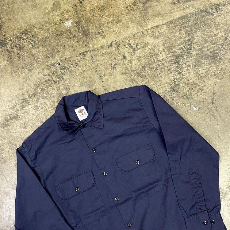 Dickies Shirt Button Up Vintage Western Workwear Top, Navy Blue, Mens Medium 3