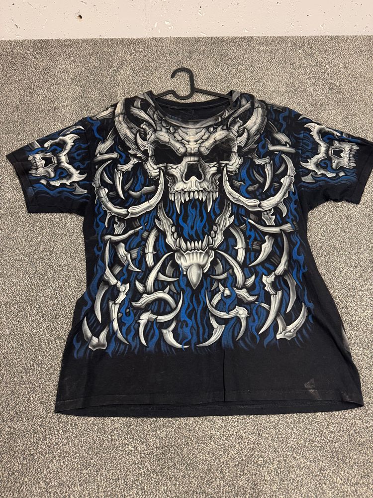 Black Graphic T-Shirt With Skull And Bone Design