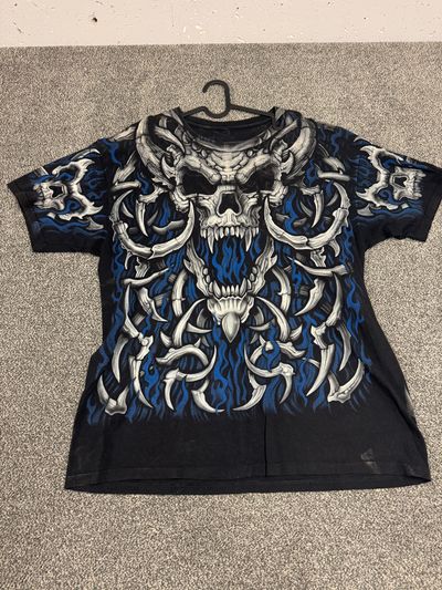 Black Graphic T-Shirt With Skull And Bone Design