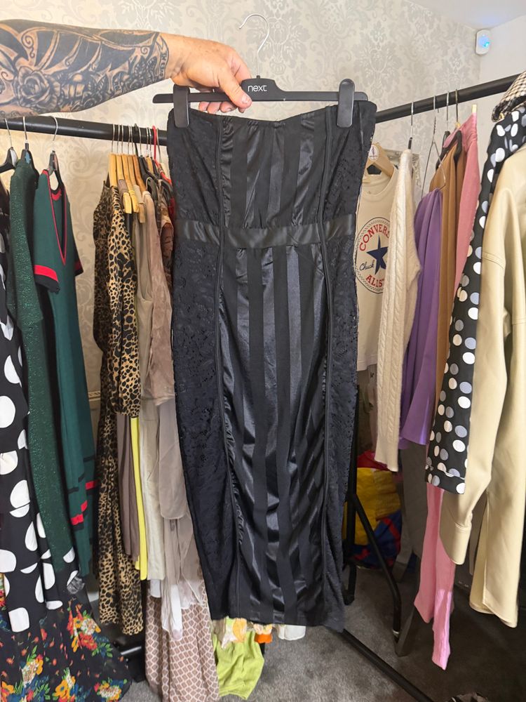 Black Strapless Midi Dress