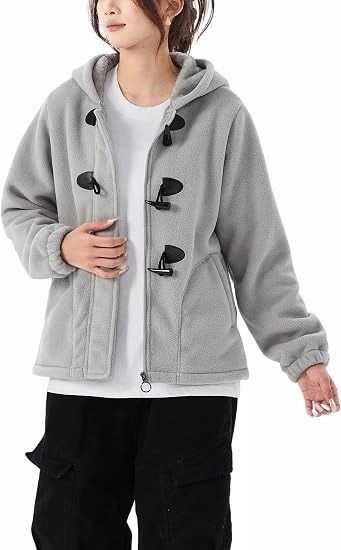 Grey Fleece Hooded Jacket With Toggle Buttons imagen 6