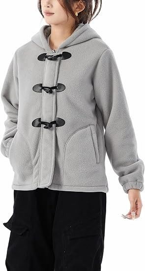 Grey Fleece Hooded Jacket With Toggle Buttons imagen 5