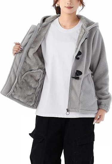 Grey Fleece Hooded Jacket With Toggle Buttons image 1