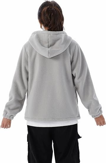 Grey Fleece Hooded Jacket With Toggle Buttons imagen 2