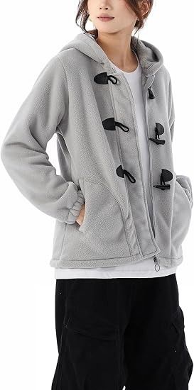 Grey Fleece Hooded Jacket With Toggle Buttons imagen 3