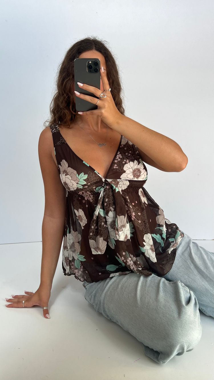 00s brown floral mesh cami- size S 3