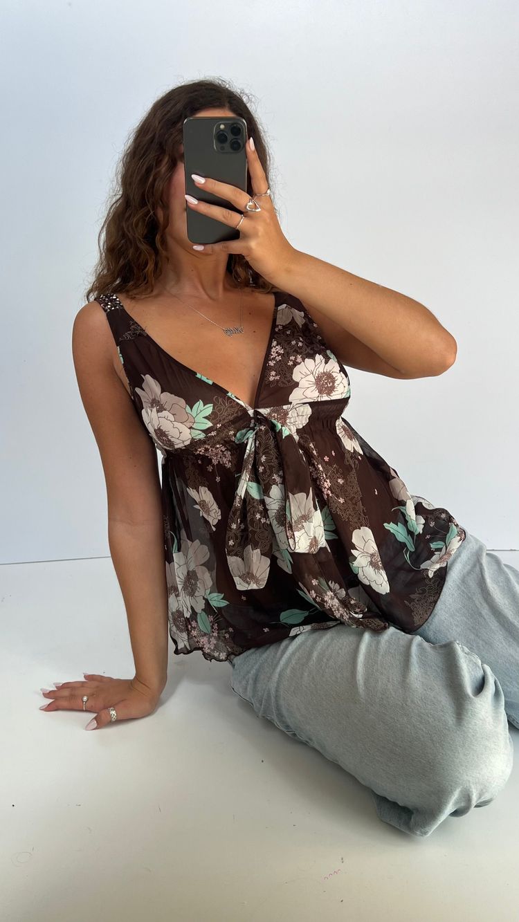 00s brown floral mesh cami- size S 4